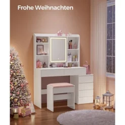 Rootz Toiletbord med LED-lys - Sminkebord - Makeup skrivebord - Moderne - Cloud White - 120cm x 60cm x 75cm