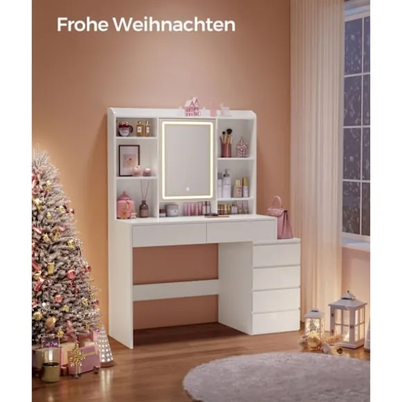 Rootz Toiletbord med LED-lys - Sminkebord - Makeup skrivebord - Moderne - Cloud White - 120cm x 60cm x 75cm