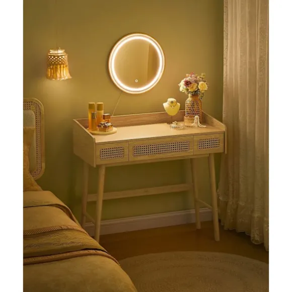 Rootz Toiletbord med spejl - Vaskeskabssæt - Makeup skrivebord - LED-belysning - 43 cm x 90 cm x 82 cm - Ben af massivt træ - MDF - Spånplade