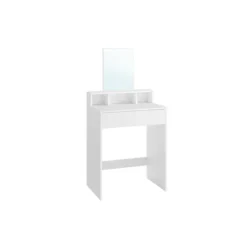Rootz Toiletbord med spejl og 2 skuffer - Vaskebord - Makeup skrivebord - Hvid - 40 cm x 60 cm x 127 cm - Ingen batterier påkrævet