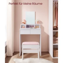 Rootz Toiletbord med spejl og 2 skuffer - Vaskebord - Makeup skrivebord - Hvid - 40 cm x 60 cm x 127 cm - Ingen batterier påkrævet
