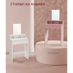 Rootz Toiletbord med spejl og 2 skuffer - Vaskebord - Makeup skrivebord - Hvid - 40 cm x 60 cm x 127 cm - Ingen batterier påkrævet