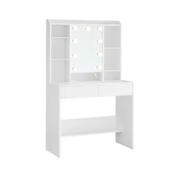 Rootz Toiletbord med spejl - Sminkebord - Makeupbord - Spånplade - 40 cm x 90 cm x 144,7 cm - Cloud White - 32,3 kg