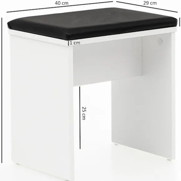 Rootz Toiletbord 60x81x40 cm Hvidt Konsolbord Træ Moderne - Kosmetikbord med skammel og spejl - Hvidt toiletbord med klaprum - Moderne make-up bord pi | Fyndiq