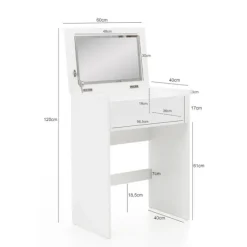Rootz Toiletbord 60x81x40 cm Hvidt Konsolbord Træ Moderne - Kosmetikbord med skammel og spejl - Hvidt toiletbord med klaprum - Moderne make-up bord pi | Fyndiq