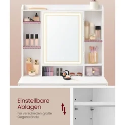 Rootz Toiletbordssæt - Sminkebord - Makeup skrivebord - Spånplade - Cloud White - 40 cm x 97,5 cm x 145 cm - Taburet - 45 cm x 28,6 cm x 45,5 cm