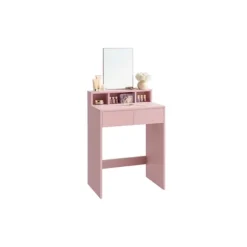 Rootz Toiletbordssæt med spejl - Sminkebord - Makeup skrivebord - 2 skuffer - Pastel Pink - 40cm x 60cm x 127cm