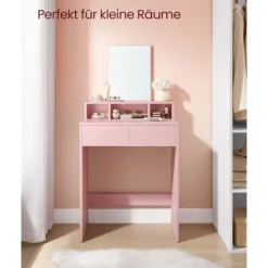 Rootz Toiletbordssæt med spejl - Sminkebord - Makeup skrivebord - 2 skuffer - Pastel Pink - 40cm x 60cm x 127cm