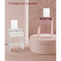 Rootz Toiletbordssæt med spejl - Sminkebord - Makeup skrivebord - 2 skuffer - Pastel Pink - 40cm x 60cm x 127cm