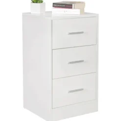 Rootz træ natkonsol Moderne skænk med 3 skuffer hvid Design Natbord 37,5 x 68 x 35 cm - Ekstra højt natbord