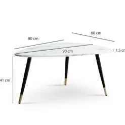 Rootz trekantet sofabord - Moderne sofabord - Stilfuldt stuebord - Marmorlook - 90cm x 60cm x 41cm
