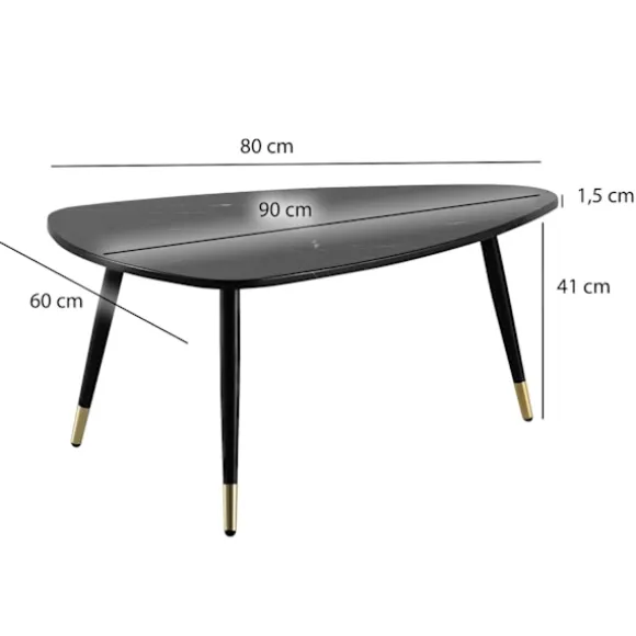 Rootz trekantet sofabord - moderne sofabord - stuebord - marmorlook - sikre metalben - 90 cm x 60 cm x 41 cm