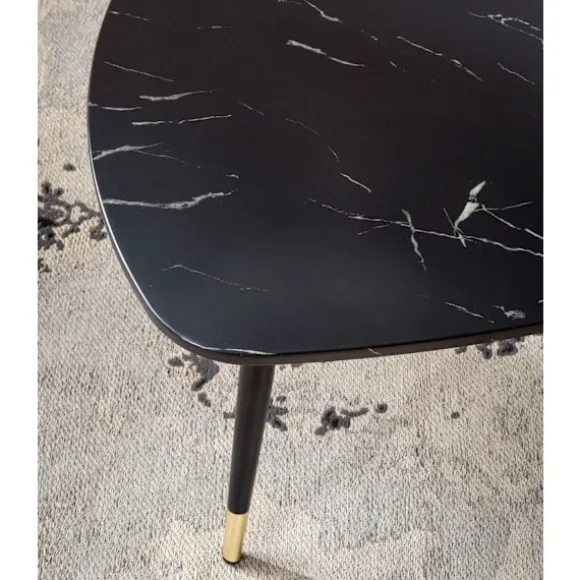 Rootz trekantet sofabord - moderne sofabord - stuebord - marmorlook - sikre metalben - 90 cm x 60 cm x 41 cm
