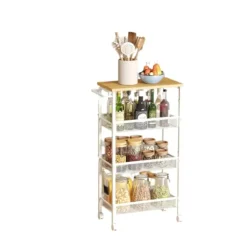 Rootz Troting Trolley - Kitchen Cart - Smal Niche Shelf - Rumbesparende værktøj - 22 cm x 45,4 cm x 77 cm - eg farve hvid
