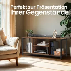 Rootz TV -hylde - Underholdningskonsol - TV Stand - Robust stål og træspanel - Brun -sort - 120 cm x 40 cm x 50 cm