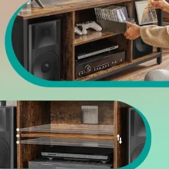 Rootz TV -hylde - Underholdningskonsol - TV Stand - Robust stål og træspanel - Brun -sort - 120 cm x 40 cm x 50 cm