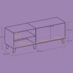 Rootz TV -kabinet - tv -bord - 2 -dørs tv -stativ - Hvid finish - 140 cm x 40 cm x 50 cm