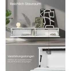 Rootz TV Lowboard - Floating Media Stand - Vægmonteret underholdningsenhed - Slank Design - 178 x 35 x 30 cm - Snehvide