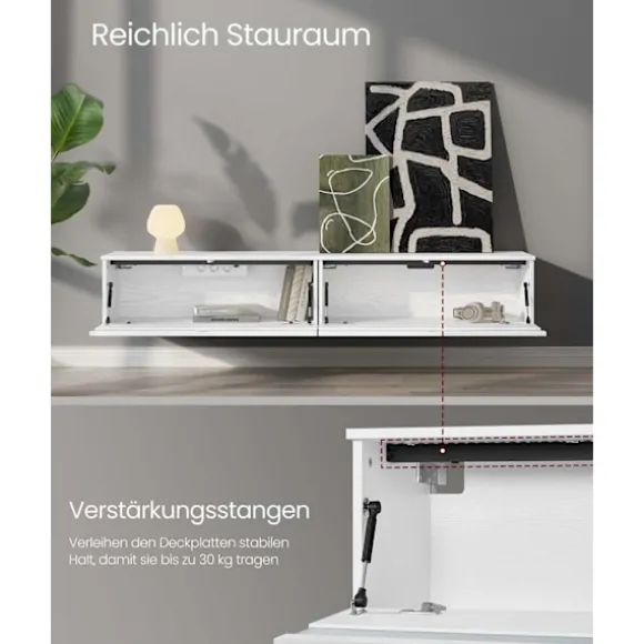 Rootz TV Lowboard - Floating Media Stand - Vægmonteret underholdningsenhed - Slank Design - 178 x 35 x 30 cm - Snehvide