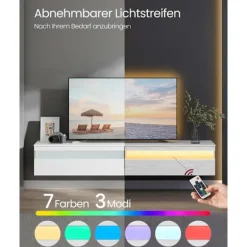 Rootz TV Lowboard - Floating Media Stand - Vægmonteret underholdningsenhed - Slank Design - 178 x 35 x 30 cm - Snehvide