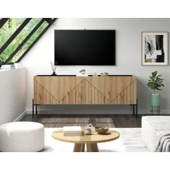Rootz TV Lowboard - Media Cabinet - Underholdningsenhed - Rigelig opbevaring - 153x62x40 cm - Brown & Black