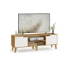 Rootz TV Stand - Media Console - Natural Oak -Cream White - Holdable Wooden Chipboard - 147 cm x 39 cm x 50 cm