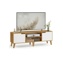 Rootz TV Stand - Media Console - Natural Oak -Cream White - Holdable Wooden Chipboard - 147 cm x 39 cm x 50 cm