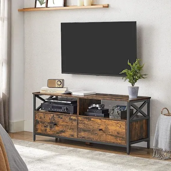 Rootz TV Stand - Mediekonsol - Moderne TV Stand - Hjørne TV Stand - TV Bord - Spånplade/Stål - Vintage Brun-Sort - 120 x 40 x 50 cm