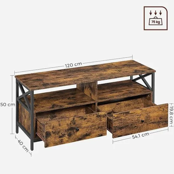 Rootz TV Stand - Mediekonsol - Moderne TV Stand - Hjørne TV Stand - TV Bord - Spånplade/Stål - Vintage Brun-Sort - 120 x 40 x 50 cm