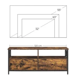 Rootz TV Stand - Mediekonsol - Moderne TV Stand - Hjørne TV Stand - TV Bord - Spånplade/Stål - Vintage Brun-Sort - 120 x 40 x 50 cm