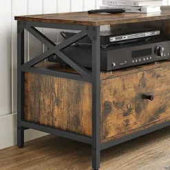 Rootz TV Stand - Mediekonsol - Moderne TV Stand - Hjørne TV Stand - TV Bord - Spånplade/Stål - Vintage Brun-Sort - 120 x 40 x 50 cm