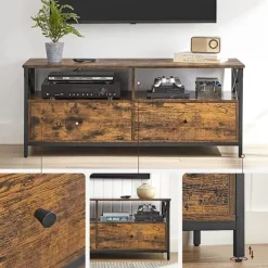 Rootz TV Stand - Mediekonsol - Moderne TV Stand - Hjørne TV Stand - TV Bord - Spånplade/Stål - Vintage Brun-Sort - 120 x 40 x 50 cm