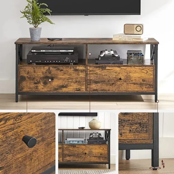 Rootz TV Stand - Mediekonsol - Moderne TV Stand - Hjørne TV Stand - TV Bord - Spånplade/Stål - Vintage Brun-Sort - 120 x 40 x 50 cm