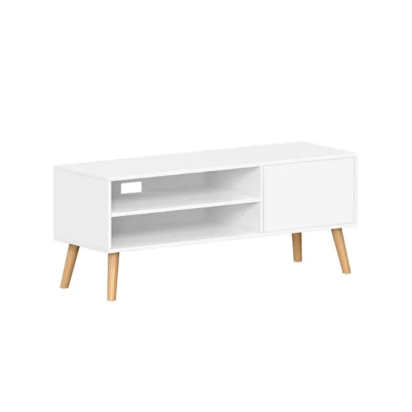 Rootz TV Stand - Underholdningscenter - Mediekonsol - Spånplade - Gummitræ - Hvid - 40cm x 120cm x 49cm - 19,7kg - 55kg Maks. belastningskapacitet - 1 | Fyndiq