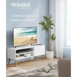 Rootz TV Stand - Underholdningscenter - Mediekonsol - Spånplade - Gummitræ - Hvid - 40cm x 120cm x 49cm - 19,7kg - 55kg Maks. belastningskapacitet - 1 | Fyndiq