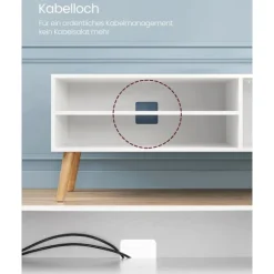 Rootz TV Stand - Underholdningscenter - Mediekonsol - Spånplade - Gummitræ - Hvid - 40cm x 120cm x 49cm - 19,7kg - 55kg Maks. belastningskapacitet - 1 | Fyndiq
