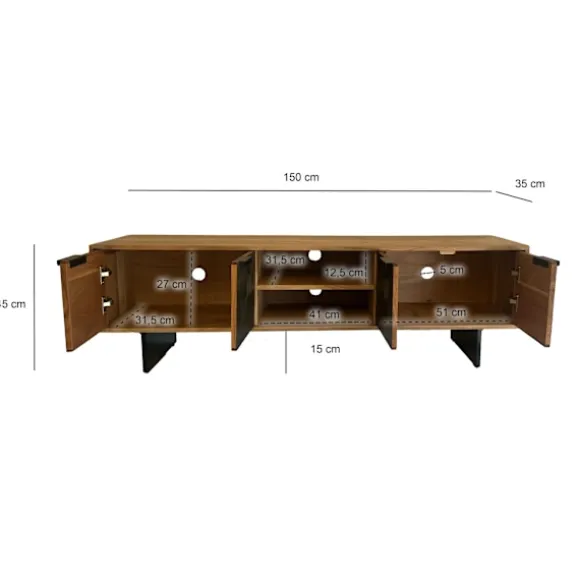 Rootz TV-enhed - Underholdningskonsol - Medieskab - Industriel stil - Akacietræ - 150 cm x 45 cm x 35 cm