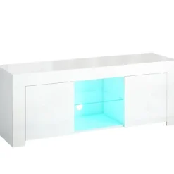 Rootz TV-skab - Underholdningsenhed - Mediekonsol - Forbedrer atmosfæren - 120 cm x 34 cm x 45 cm - Spånplade, glas, hvid med RGB LED-lys