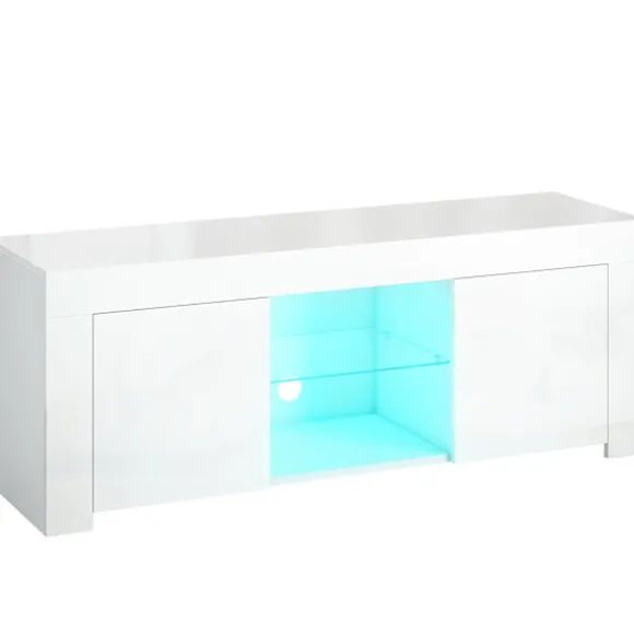Rootz TV-skab - Underholdningsenhed - Mediekonsol - Forbedrer atmosfæren - 120 cm x 34 cm x 45 cm - Spånplade, glas, hvid med RGB LED-lys