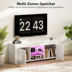 Rootz TV-skab - Underholdningsenhed - Mediekonsol - Forbedrer atmosfæren - 120 cm x 34 cm x 45 cm - Spånplade, glas, hvid med RGB LED-lys