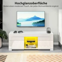 Rootz TV-skab - Underholdningsenhed - Mediekonsol - Forbedrer atmosfæren - 120 cm x 34 cm x 45 cm - Spånplade, glas, hvid med RGB LED-lys