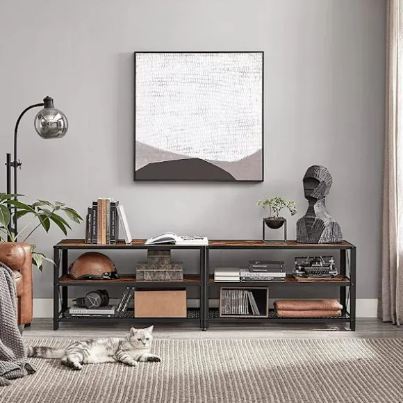 Rootz tv-stander - tv-hylde - tv-hylde med 3 niveauer - tv-skab - tv-bord - vintage brun-sort - 178 x 39 x 52 cm