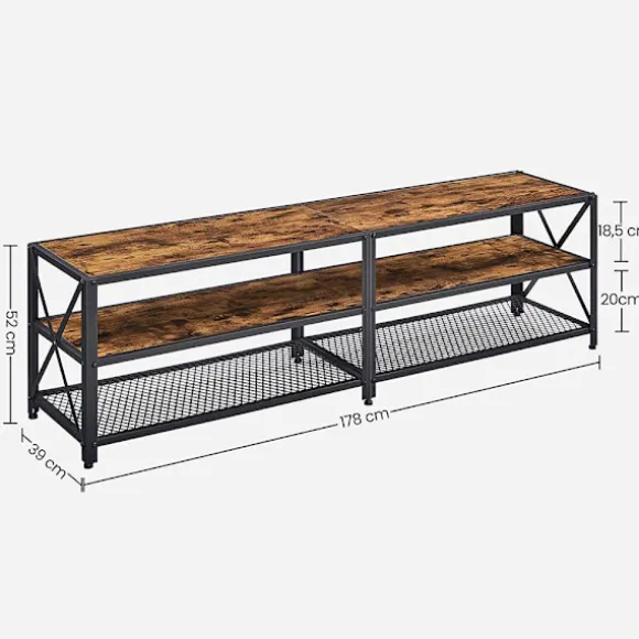 Rootz tv-stander - tv-hylde - tv-hylde med 3 niveauer - tv-skab - tv-bord - vintage brun-sort - 178 x 39 x 52 cm
