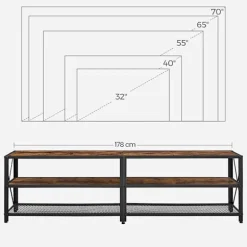 Rootz tv-stander - tv-hylde - tv-hylde med 3 niveauer - tv-skab - tv-bord - vintage brun-sort - 178 x 39 x 52 cm