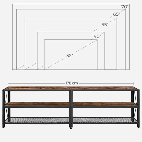 Rootz tv-stander - tv-hylde - tv-hylde med 3 niveauer - tv-skab - tv-bord - vintage brun-sort - 178 x 39 x 52 cm