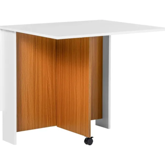 Rootz Udtrækkeligt spisebord - Foldebord - Mobilt moderne design - Glat - Løbende - Spånplade - Teak - Hvid - 120cm X 80cm X 73cm