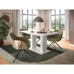 Rootz Udvideligt spisebord - Hvid efterligning - Dobbelt søjlebase - Holdbar og let rengøring - 150-190 cm x 76 cm x 80 cm
