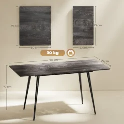 Rootz udvideligt spisebord - Udvidbart køkkenbord - Pladsbesparende bord - Sæder 6 til 8 - Robuste stålben - Grå - 120/160x75x77cm