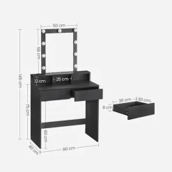 Rootz Vanity Makeup Bord - Toiletbord - Kosmetisk organisering - LED-belyst spejl - 120 cm x 50 cm x 75 cm