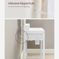 Rootz vaskebordssæt - Makeupbord - Toiletbord skammel - Spånplade stålkonstruktion - Hvid - 40cm x 90cm x 141cm